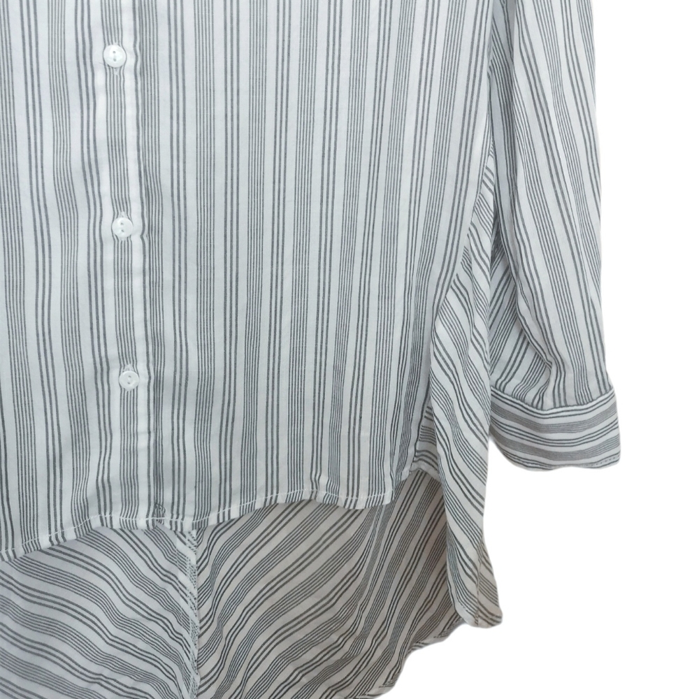 Max Studio Striped Flowy High-Low Long Button Up - Picture 7 of 9